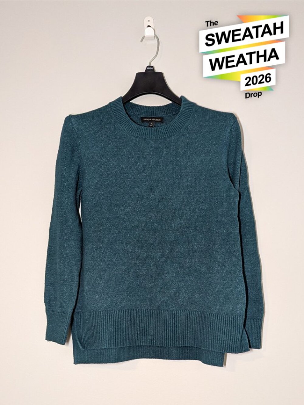 Banana Republic Supersoft Crewneck Sweater Women's M Teal Forest Green Cotton